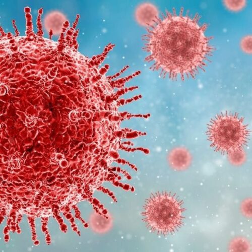 Representação gráfica do coronavírus que pode causar febre e inflamação em pele e mucosas de crianças